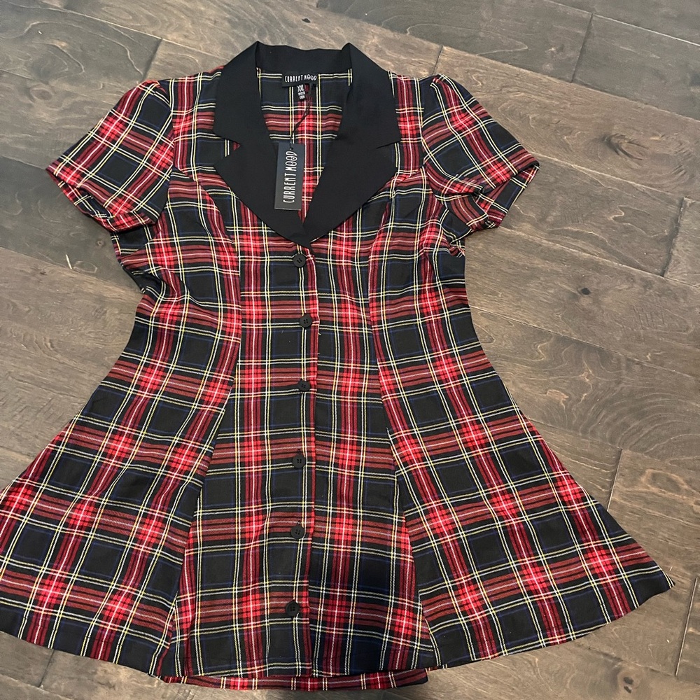 Current Mood Red Plaid Mini Dress